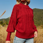 Autumn And Winter Round Neck Lantern Sleeve Solid Color Sweater
