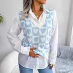 Love Pattern V Neck Sleeveless Knitted Sweater Vest Wholesale Women Clothing