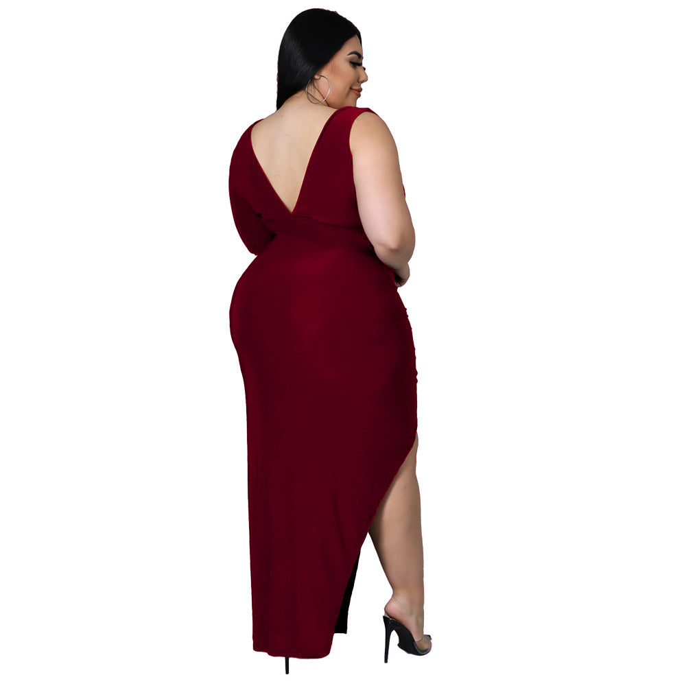 Long Sleeve Irregular Sexy Cut-Out Tight Women Curvy Maxi Dresses Wholesale Plus Size Clothing