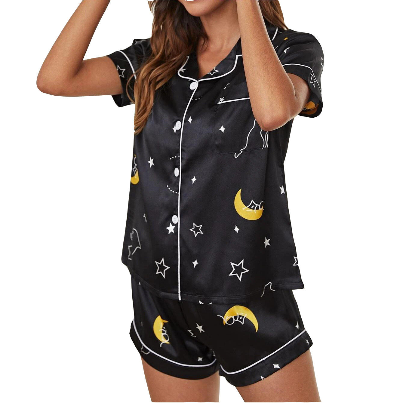 Satin Short Sleeve Shirts & Shorts Womens Pajamas Printed Homewear Suits Wholesale Loungewear Sets