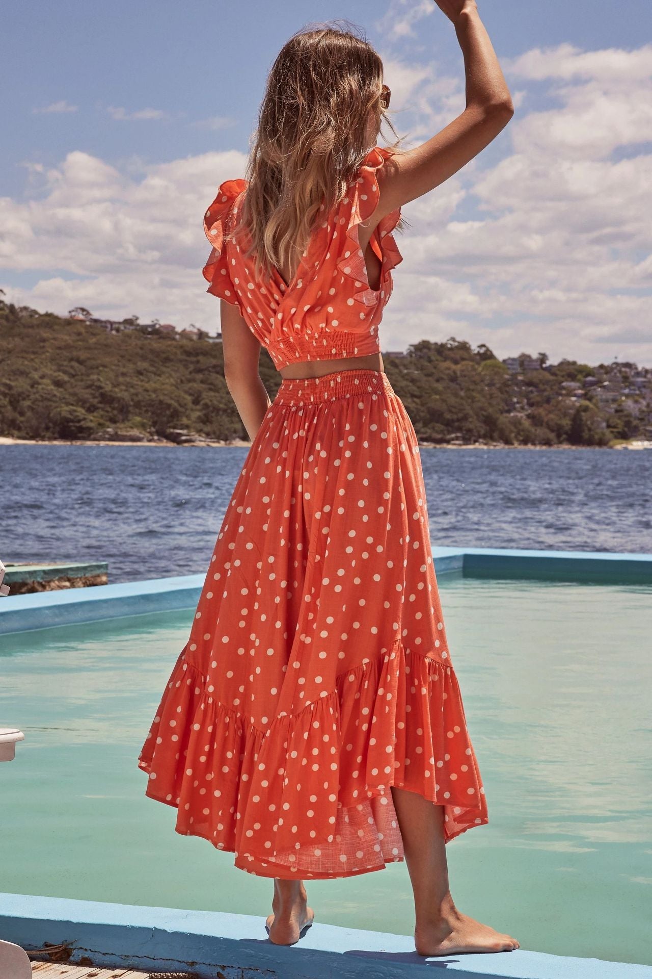 Polka Dot Ruffle Sleeve Beach Wholesale Two Piece Sets For Women