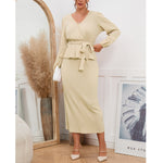Long Sleeve Knit Wrap Tops & Slim Fit Skirts Wholesale Women'S 2 Piece Sets