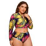 Printed 2 Piece Sets Curve Swimsuits Long Sleeve Zip Design Plus Size Swimwear Wholesale Vendors