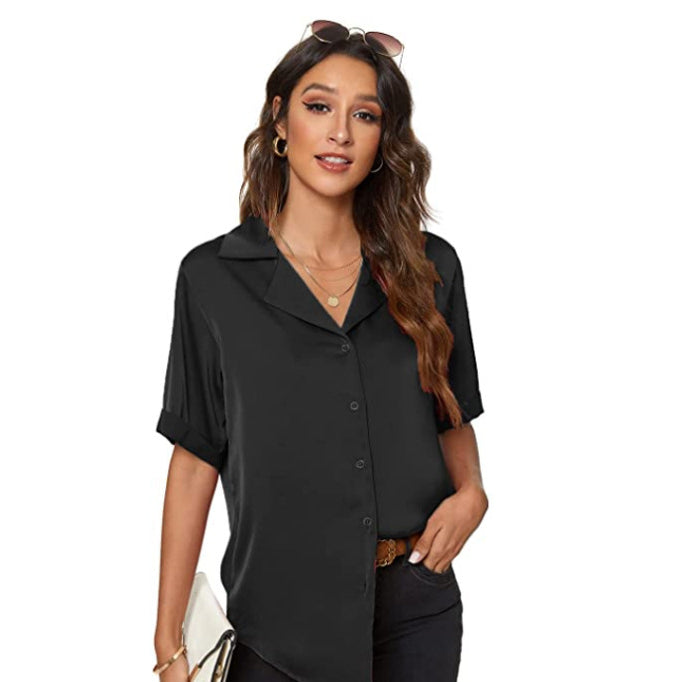 Loose Solid Color Button Bottoming Shirt Short Sleeve Shirt Wholesale Women Tops