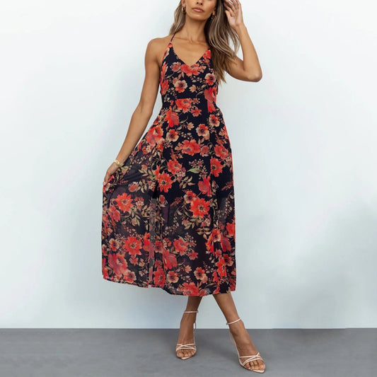 Halternck Floral Print Resort Dress Wholesale Dresses