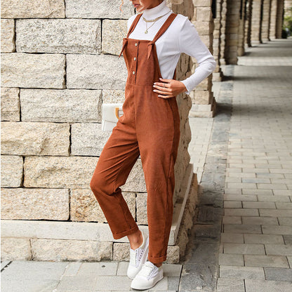 Retro Solid Color Suspenders Women Corduroy Overalls Wholesale Jumpsuits SJN561358