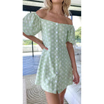 Polka Dot Print Square Neck Puff Sleeve Single-Breasted Casual A-Line Dress Vintage Wholesale Dresses