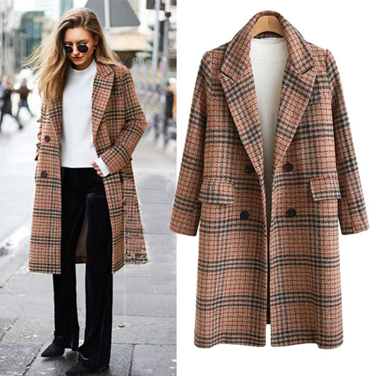 Mid-length Winter Plaid Woolen Coat Wholesale Women's Clothing