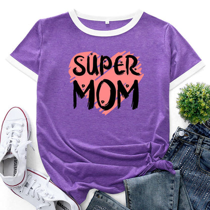 Women Fashion SUPER MOM Letter Print Wholesale T-shirts Summer