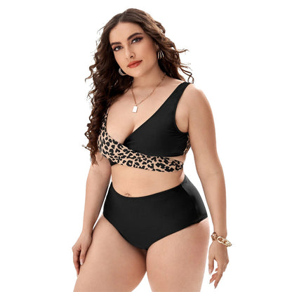 Leopard Print Split Bikini Two Piece Sets Curve Swimsuit Plus Size Swimwear Wholesale Vendors