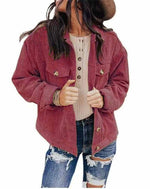 Plain Corduroy Pocket Women Jacket