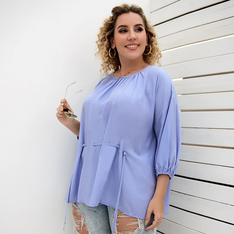 Drawstring Loose Solid Wholesale Plus Size Tops