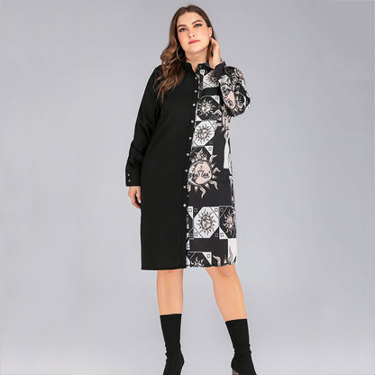 Printed Stitching Lapel Women Wholesale Dress SD190007