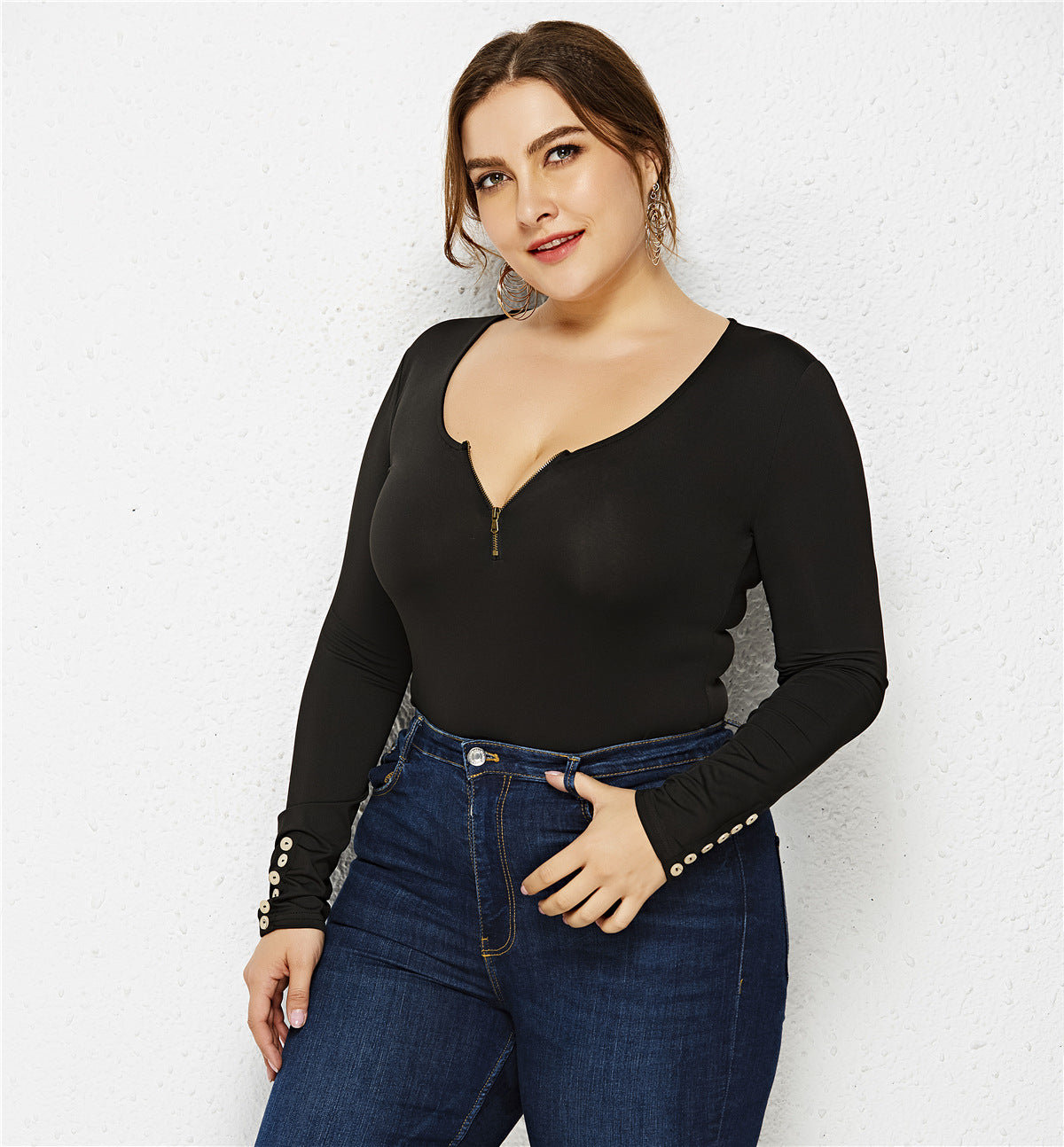 Bottoming Zipper Wholesale Plus Size Bodysuits