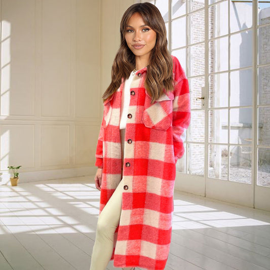 Button Plaid Shirt Jackets Coat Wholesale Women's