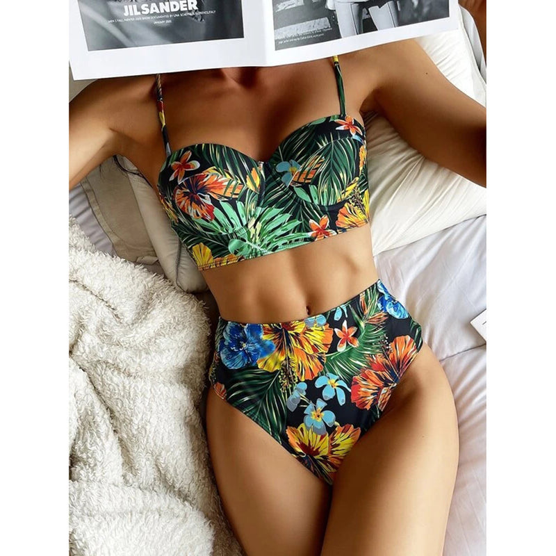 Women Summer Floral Print Two-Piece Swimsuit