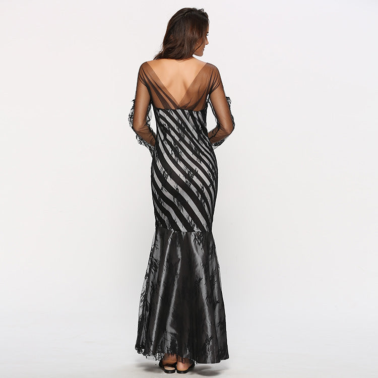 Slash Neck Gauze Wholesale Women Prom Maxi Dress