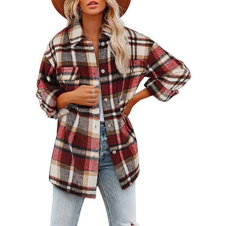 Lapel Loose Plaid Thickened Tweed Jacket Wholesale Women Clothing