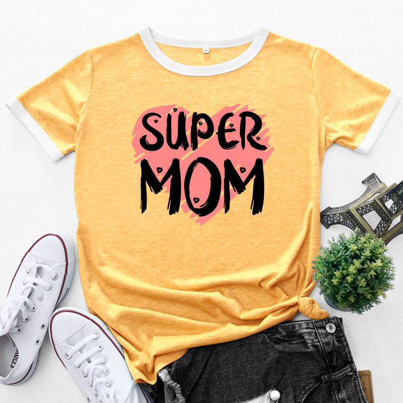 Women Fashion SUPER MOM Letter Print Wholesale T-shirts Summer
