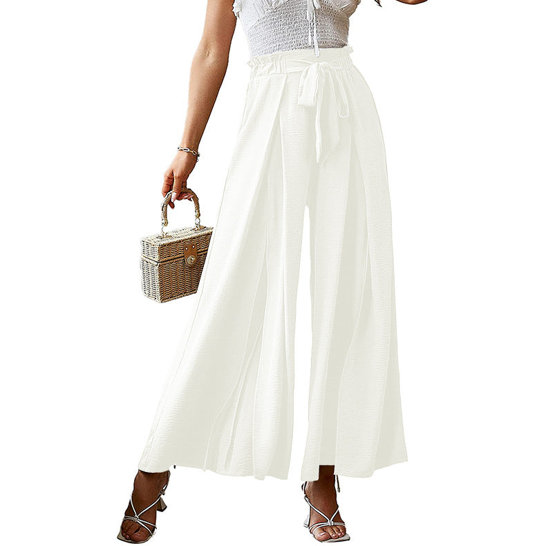 Solid Elastic Waist Wide Leg Casual Loose Wholesale Pants For Women