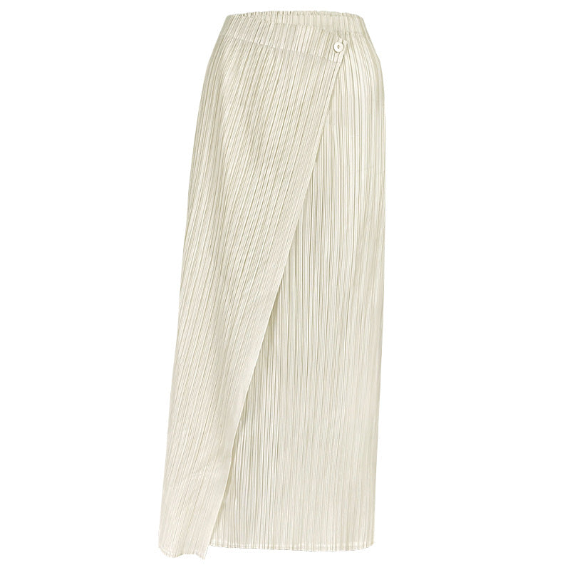 Asymmetrical Button Down Solid Pleated Long Skirt