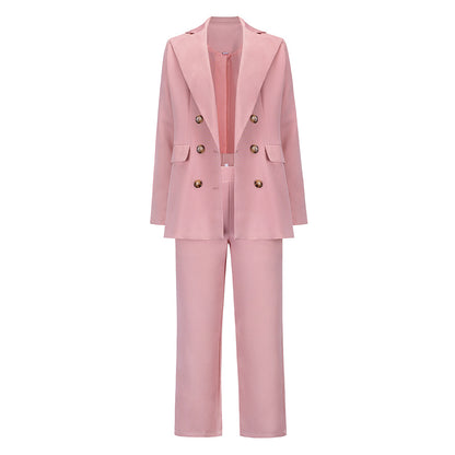 New Autumn Two-piece Solid Color Suit Coat & Trousers Suit