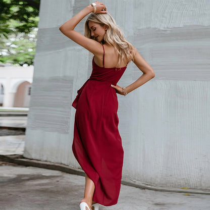 Women Fashion Sleeveless V Neck Irregular Hem Wholesale Maxi Dresses