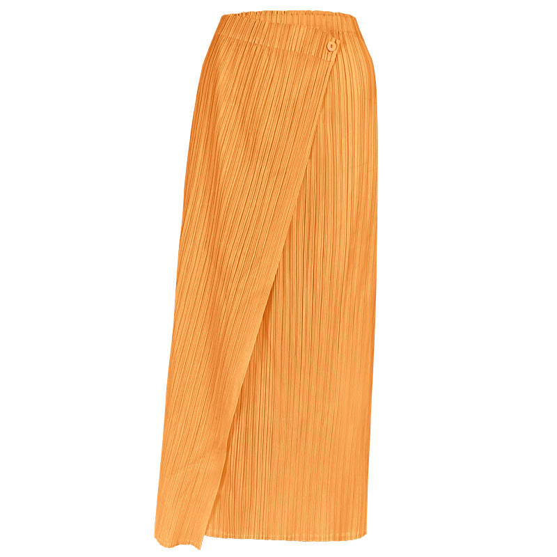 Asymmetrical Button Down Solid Pleated Long Skirt