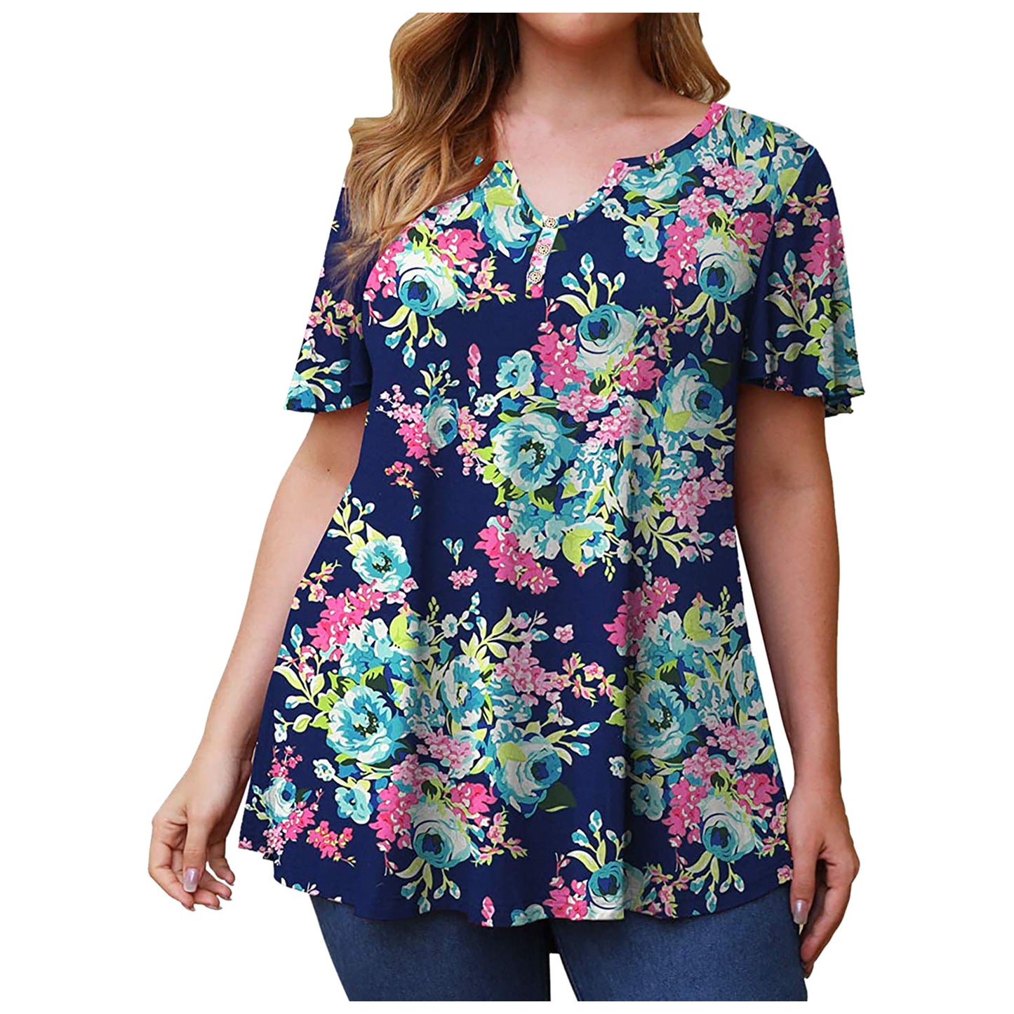 Fashion Print Short Sleeve Casual Curve Women'S T Shirts Loose Pullover Wholesale Plus Size Clothing