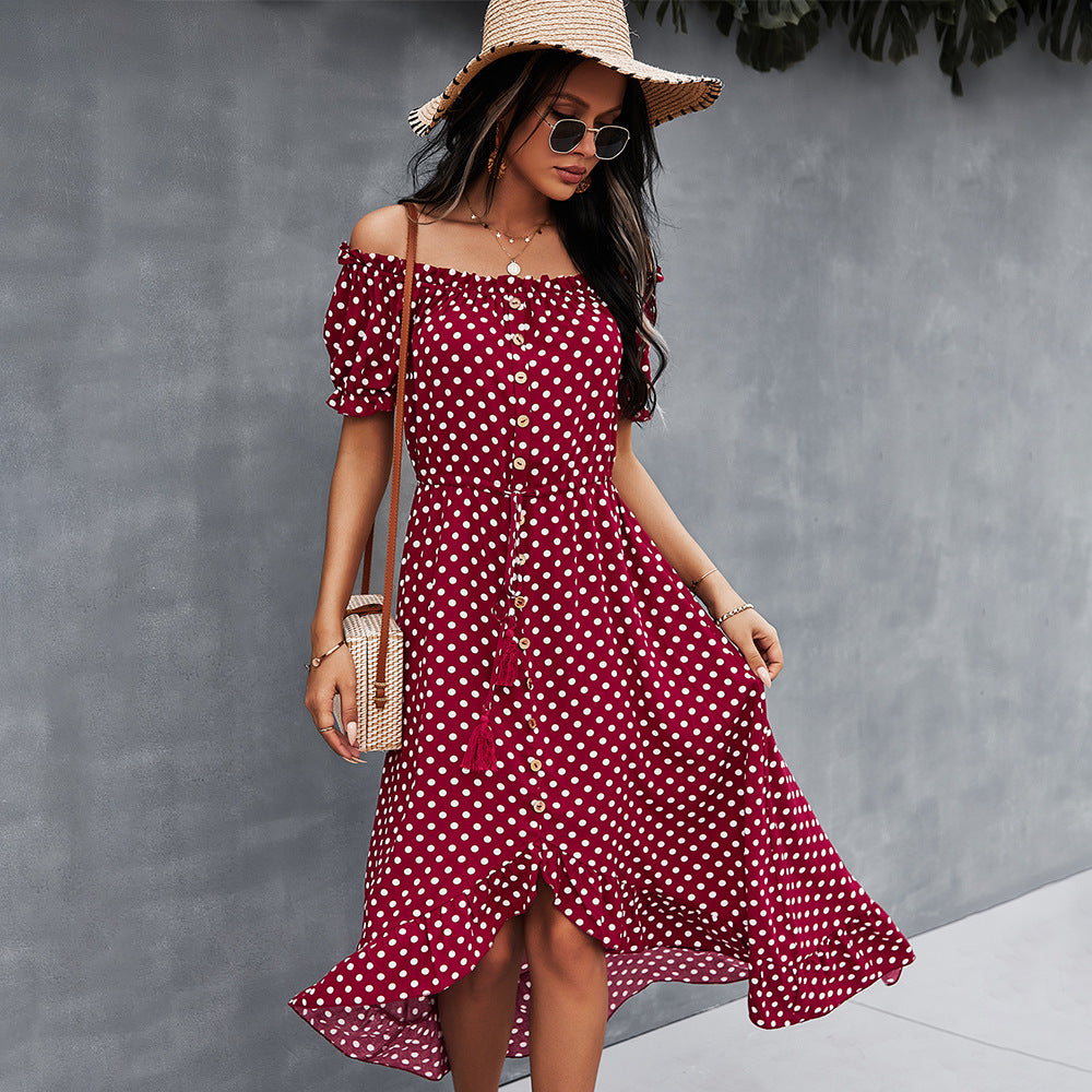 Off Shoulder Polka Dot Casual Wholesale Dresses Fashion Clothing