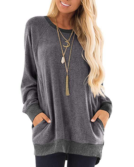 Round Collar Solid Color Long Sleeve Sweatshirts Hoodies Trendy Wholesale Clothing