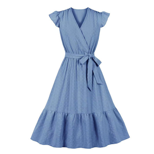 Solid Color Casual Jacquard Vintage Swing Dress Wholesale Dresses