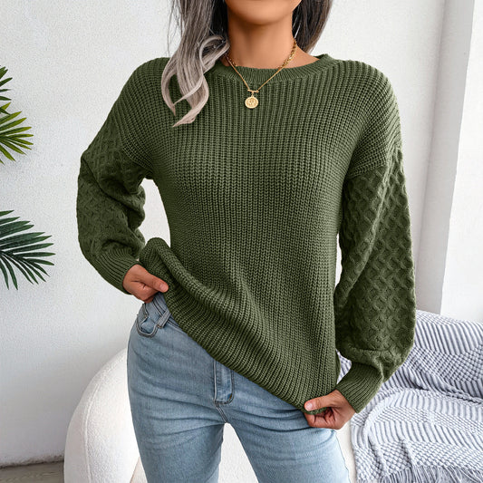 Casual Lantern Long-Sleeve Knitted Solid Color Pullover Sweater Wholesale Women Top