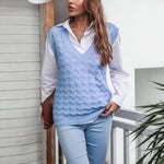 V-Neck Knitted Hollow Crochet Solid Color Slim Vest Wholesale Women Tops