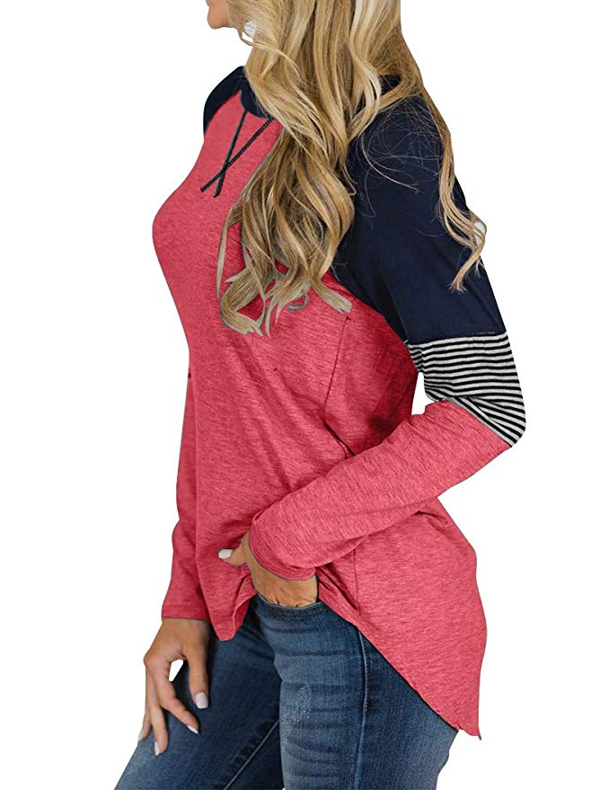 Casual Patchwork Top Loose Crew Neck Wholesale Womens Long Sleeve T Shirts