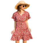 Small Fresh V-Neck Chiffon Daisy Floral Midi Dress Wholesale Dresses