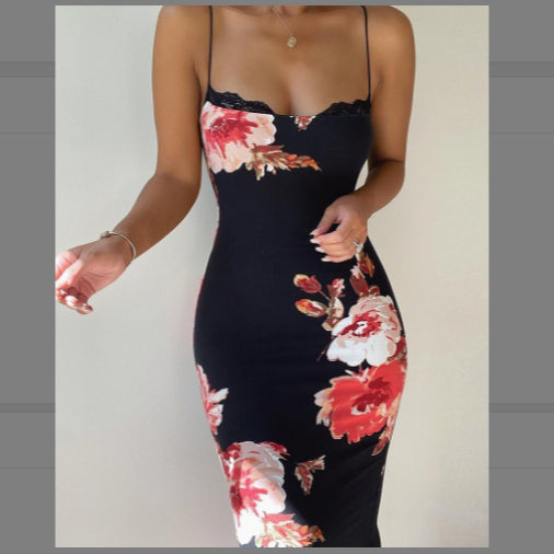 Suspender Printed Hip Wrap Wholesale Sexy Dress