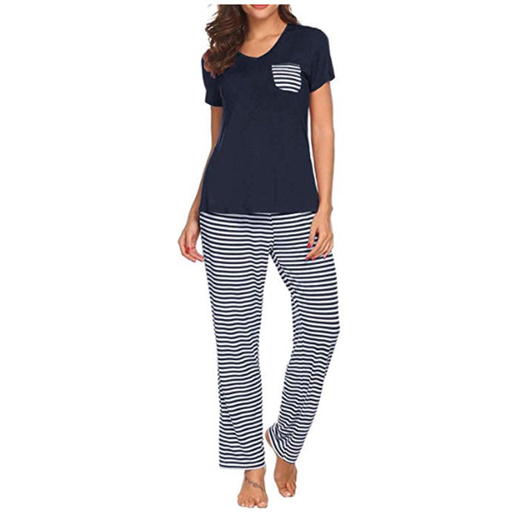 Striped T Shirts & Pants Casual Women Pajamas Sets Wholesale Loungewear