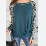 Leopard Print Crew Neck Long Sleeve Twist Hem Women'S Tops Casual Wholesale T-Shirts ST531165