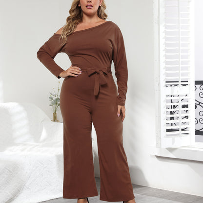 Lace-Up Irregular Slanted Shoulder Wholesale Plus Size Jumpsuit