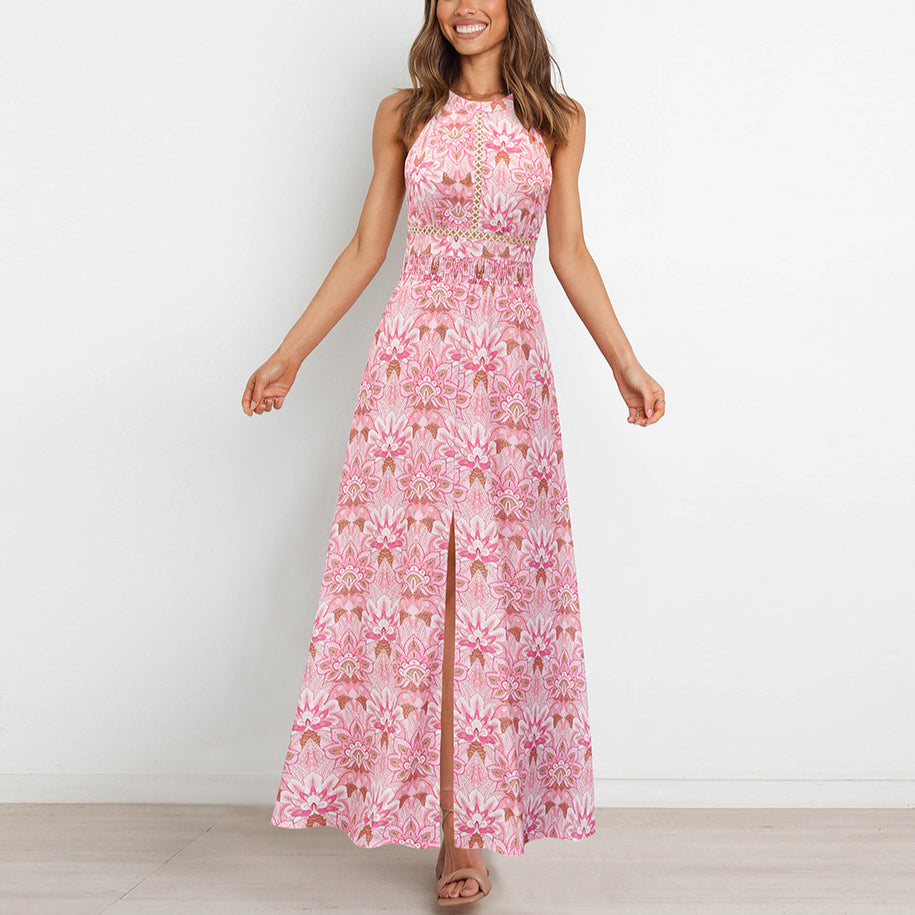 Floral Print Sleeveless High Split Wholesale Maxi Dresses Summer