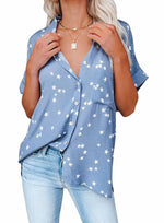 Lapel Collar V Neck Star Print Short Sleeve Wholesale Shirts Blouses