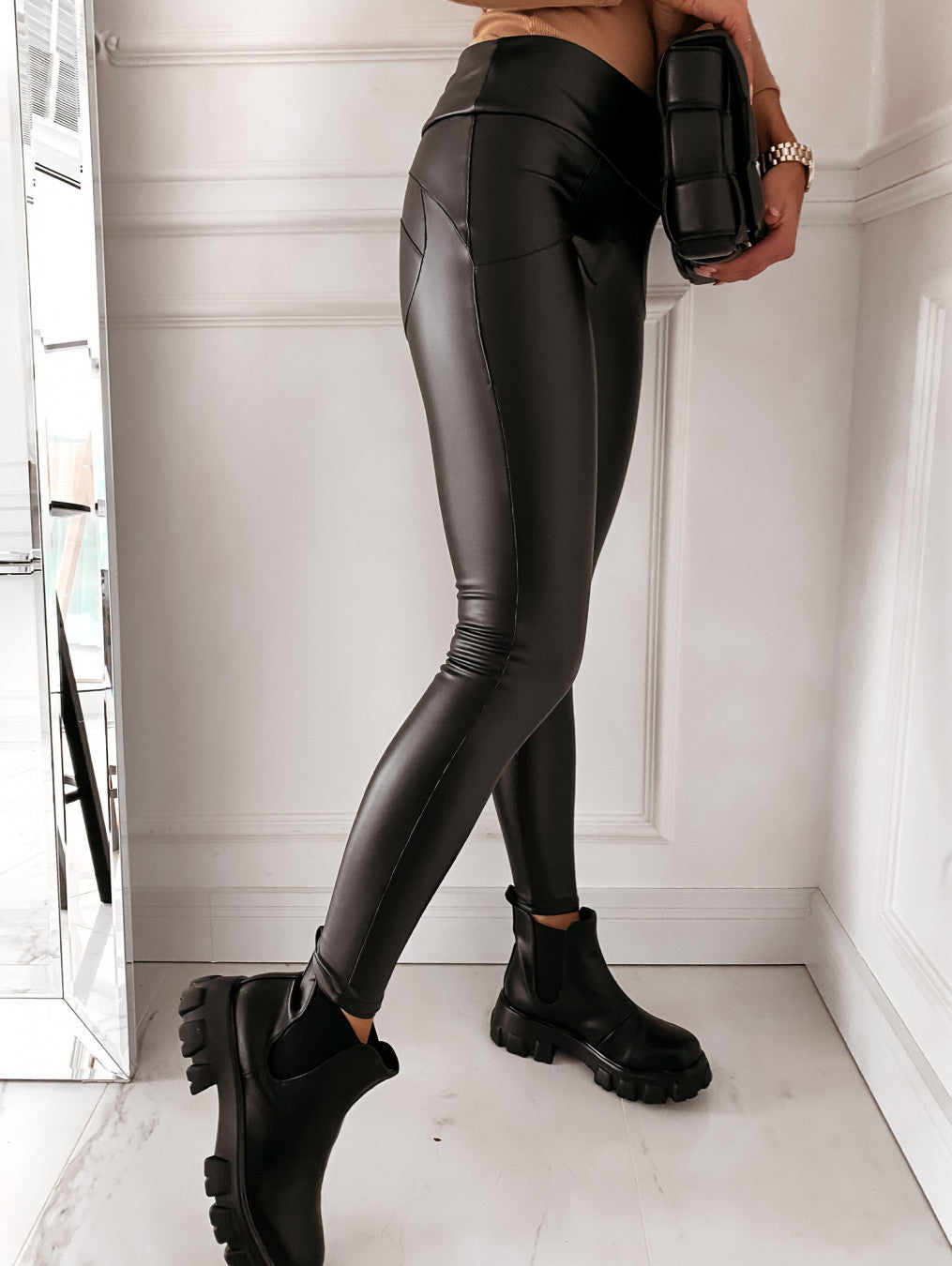 Women Sexy Skinny High Waist PU Leather Trousers Wholesale Pants