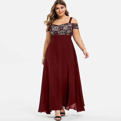 One-Shoulder Lace Women Curvy Maxi Dresses Wholesale Plus Size Clothing