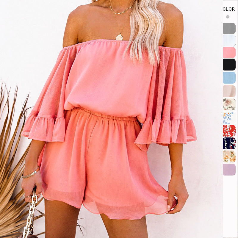 Flare Sleeve Off Shoulder Sexy Chiffon Rompers Wholesale Jumpsuits