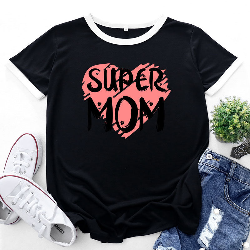Women Fashion SUPER MOM Letter Print Wholesale T-shirts Summer