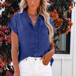 Casual Lapel Wash Denim Shirt Solid Color Single-Breasted Womens T Shirts Wholesale