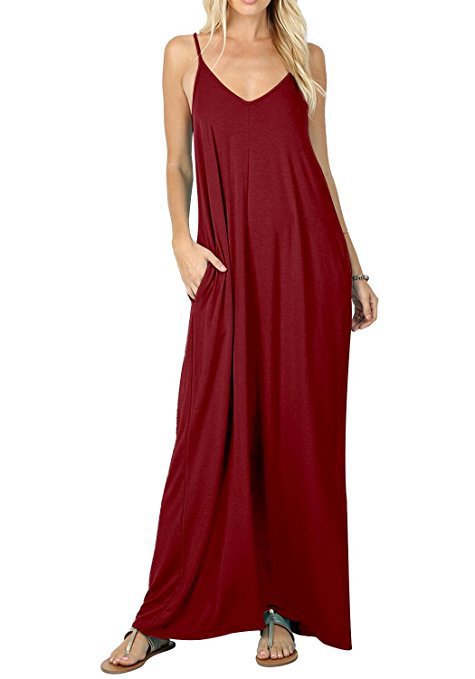 Women Sleeveless Spaghetti Strap V Neck Plain Wholesale Maxi Dresses Summer