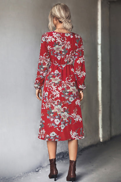 Casual V-Neck Long Sleeve Floral Dress Wholesale Dresses