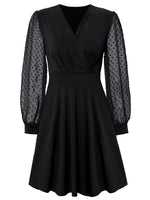 Trendy V-Neck Jacquard Long Sleeve Swing Dress Wholesale Dresses